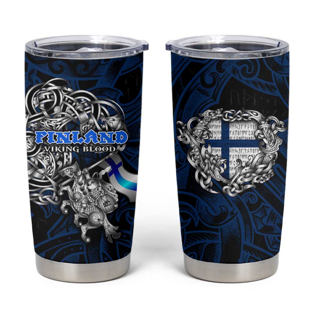 Finland Viking Blood Tumbler Cup Nordic Runes and Shield of Ancestry in Tribal Knotwork
