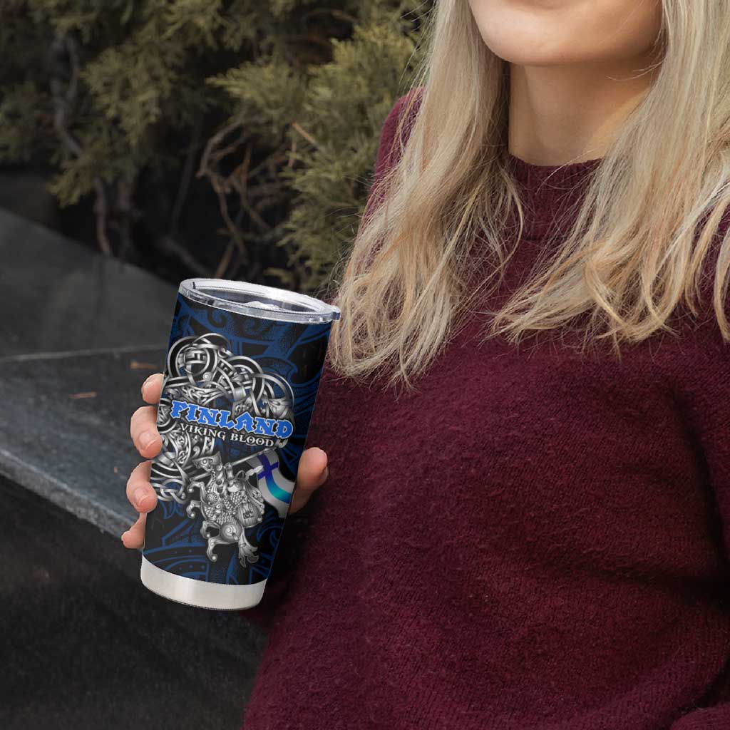 Finland Viking Blood Tumbler Cup Nordic Runes and Shield of Ancestry in Tribal Knotwork