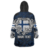Personalized Finland Viking Blood Wearable Blanket Hoodie Nordic Runes and Shield of Ancestry in Tribal Knotwork