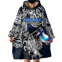 Personalized Finland Viking Blood Wearable Blanket Hoodie Nordic Runes and Shield of Ancestry in Tribal Knotwork