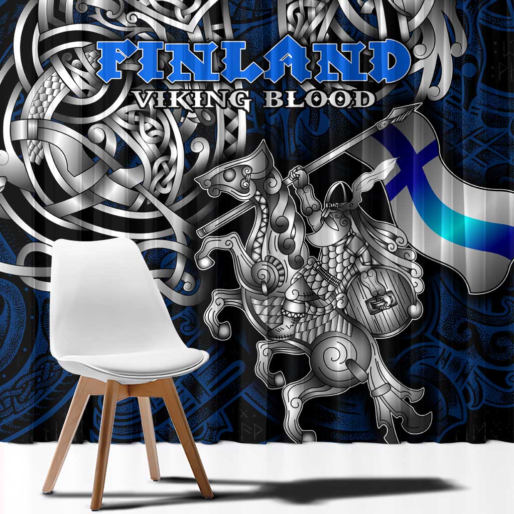 Finland Viking Blood Window Curtain Nordic Runes and Shield of Ancestry in Tribal Knotwork
