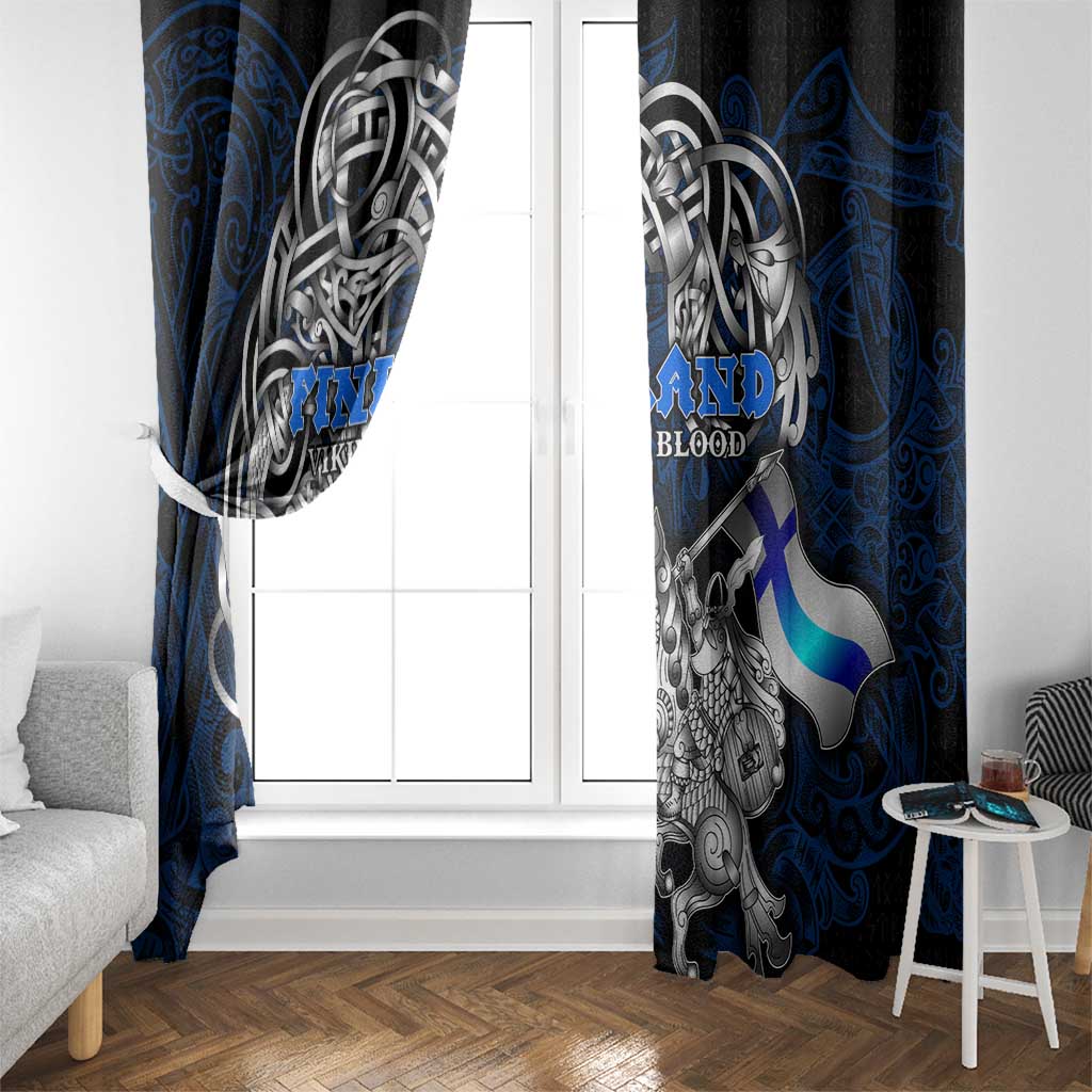 Finland Viking Blood Window Curtain Nordic Runes and Shield of Ancestry in Tribal Knotwork