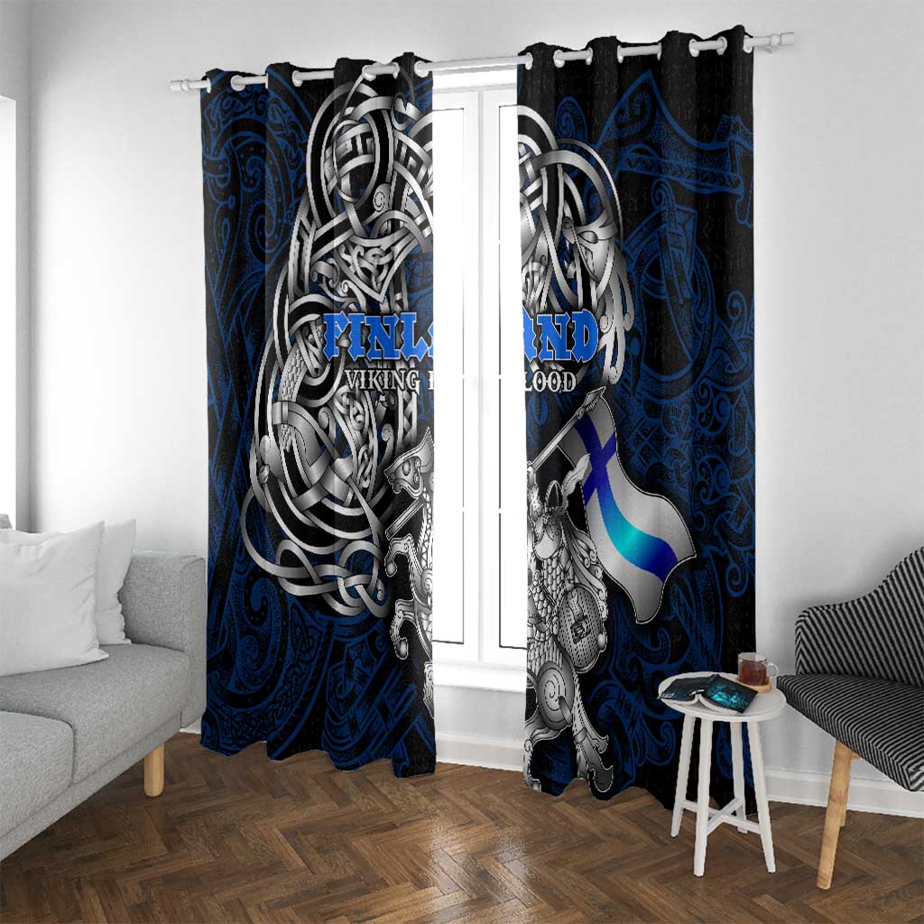 Finland Viking Blood Window Curtain Nordic Runes and Shield of Ancestry in Tribal Knotwork
