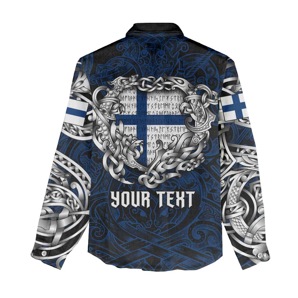 Personalized Finland Viking Blood Women Casual Shirt Nordic Runes and Shield of Ancestry in Tribal Knotwork