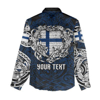 Personalized Finland Viking Blood Women Casual Shirt Nordic Runes and Shield of Ancestry in Tribal Knotwork