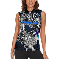 Personalized Finland Viking Blood Women Sleeveless Polo Shirt Nordic Runes and Shield of Ancestry in Tribal Knotwork