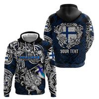 Personalized Finland Viking Blood Zip Hoodie Nordic Runes and Shield of Ancestry in Tribal Knotwork