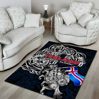 Iceland Viking Blood Area Rug Nordic Runes and Shield of Ancestry in Tribal Knotwork