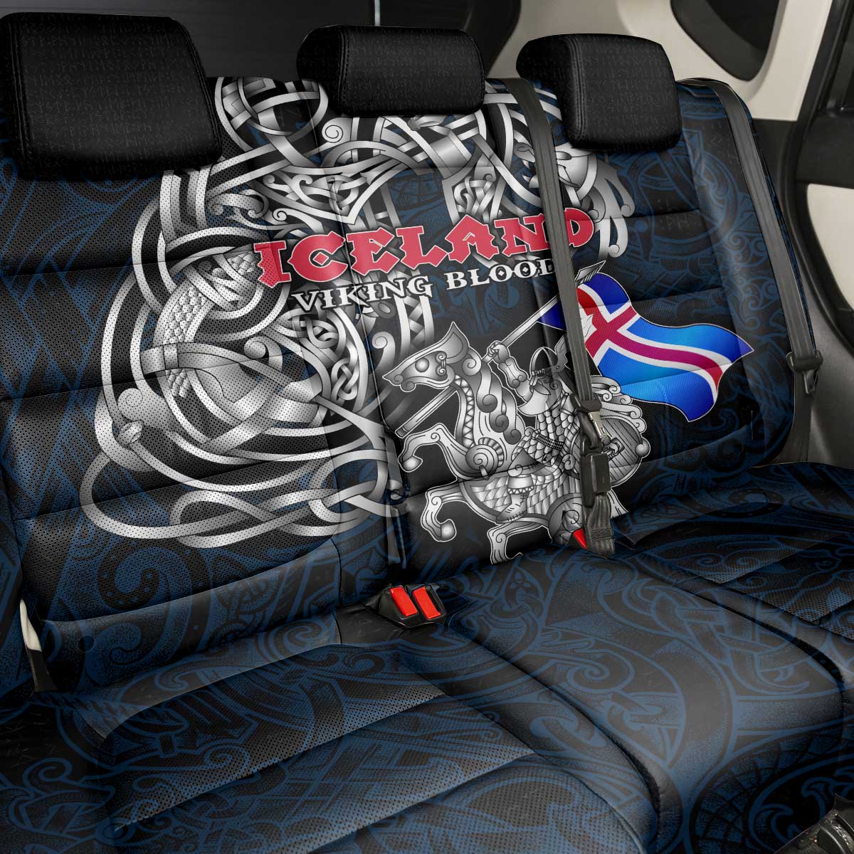 Iceland Viking Blood Back Car Seat Cover Nordic Runes and Shield of Ancestry in Tribal Knotwork
