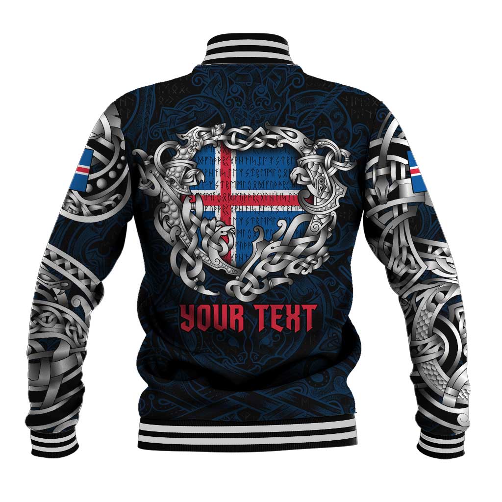 Personalized Iceland Viking Blood Baseball Jacket Nordic Runes and Shield of Ancestry in Tribal Knotwork