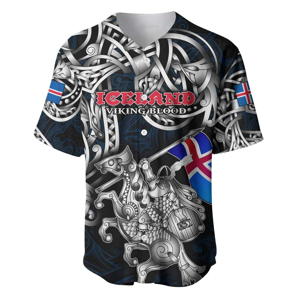 Personalized Iceland Viking Blood Baseball Jersey Nordic Runes and Shield of Ancestry in Tribal Knotwork
