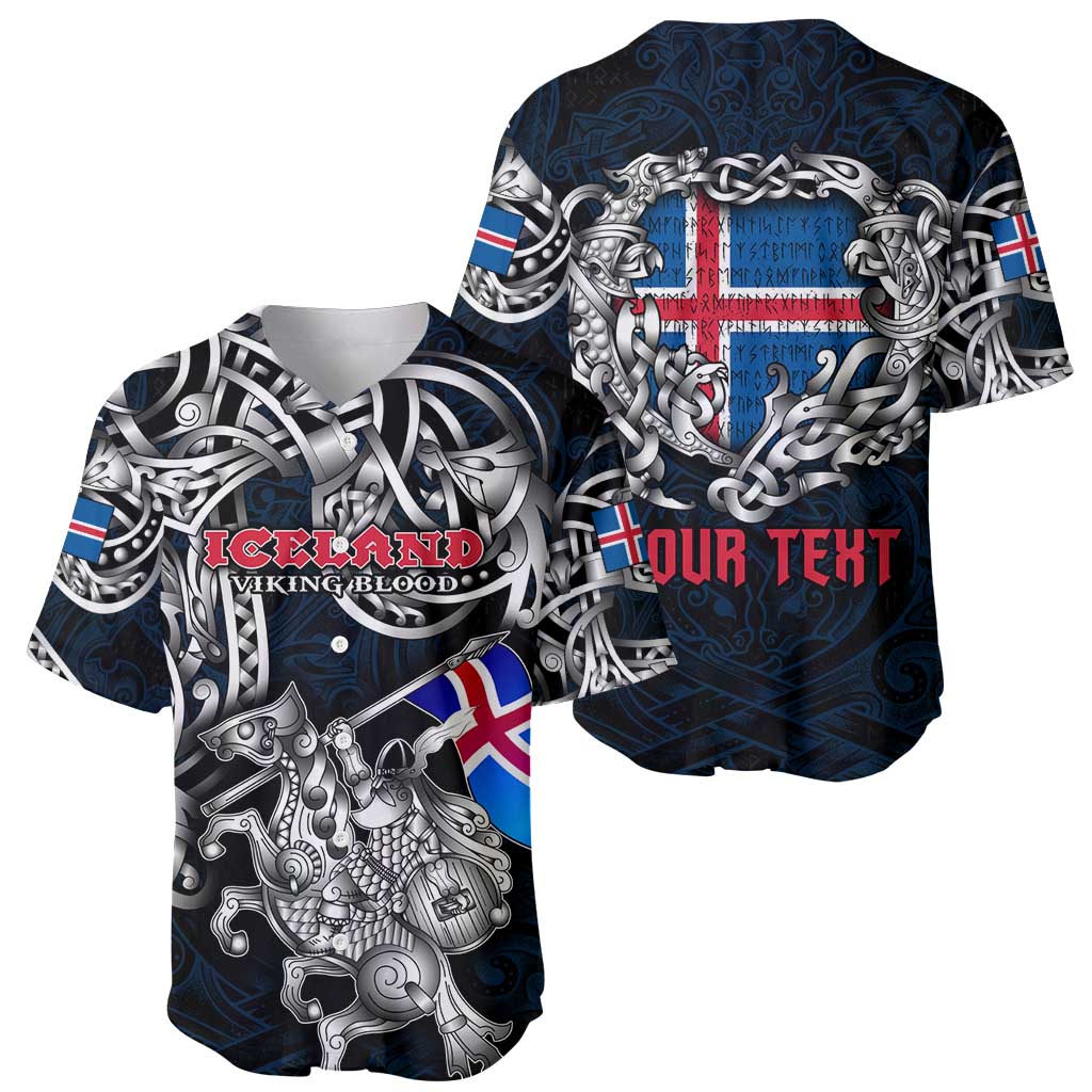 Personalized Iceland Viking Blood Baseball Jersey Nordic Runes and Shield of Ancestry in Tribal Knotwork