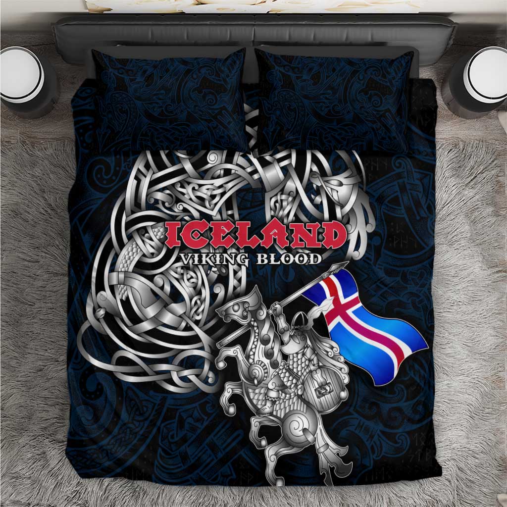 Iceland Viking Blood Bedding Set Nordic Runes and Shield of Ancestry in Tribal Knotwork
