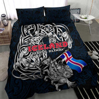 Iceland Viking Blood Bedding Set Nordic Runes and Shield of Ancestry in Tribal Knotwork