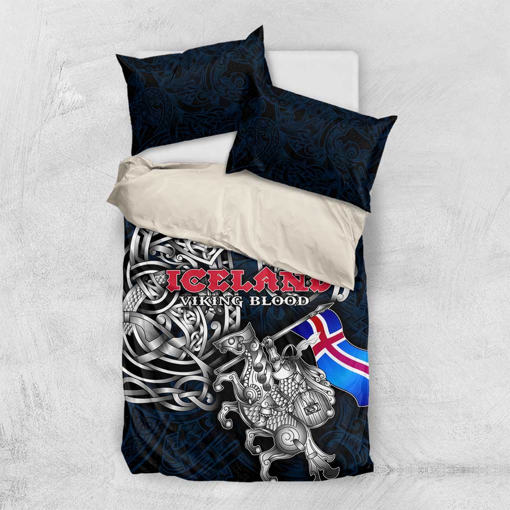Iceland Viking Blood Bedding Set Nordic Runes and Shield of Ancestry in Tribal Knotwork