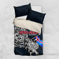 Iceland Viking Blood Bedding Set Nordic Runes and Shield of Ancestry in Tribal Knotwork