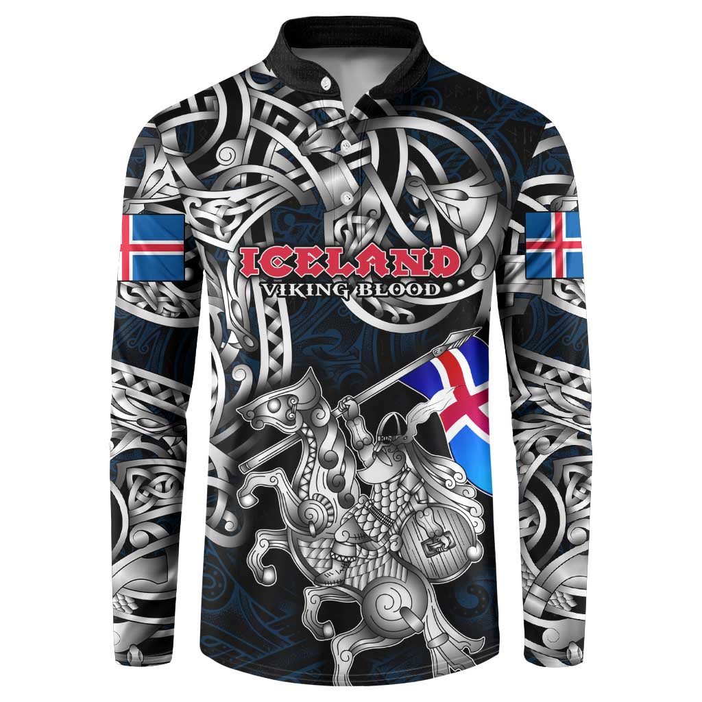 Personalized Iceland Viking Blood Button Sweatshirt Nordic Runes and Shield of Ancestry in Tribal Knotwork