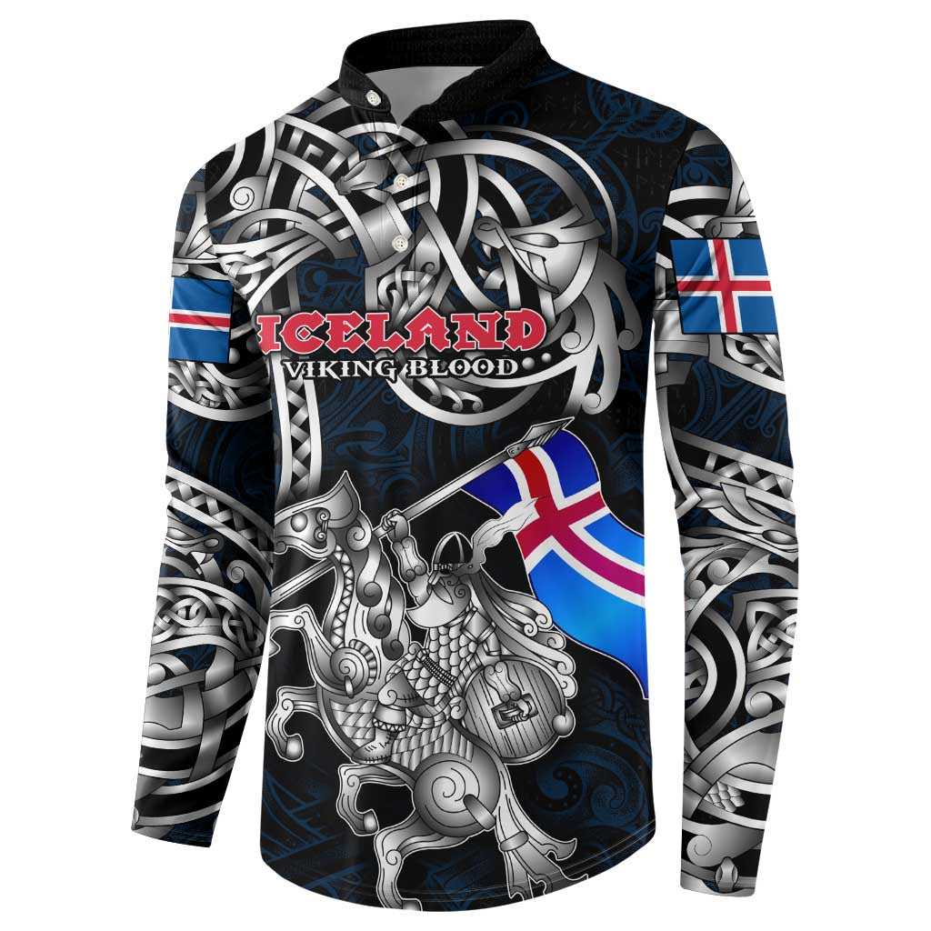 Personalized Iceland Viking Blood Button Sweatshirt Nordic Runes and Shield of Ancestry in Tribal Knotwork