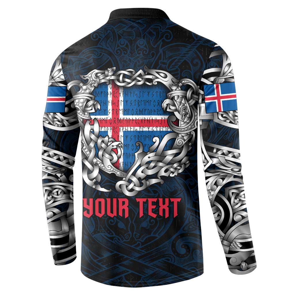 Personalized Iceland Viking Blood Button Sweatshirt Nordic Runes and Shield of Ancestry in Tribal Knotwork