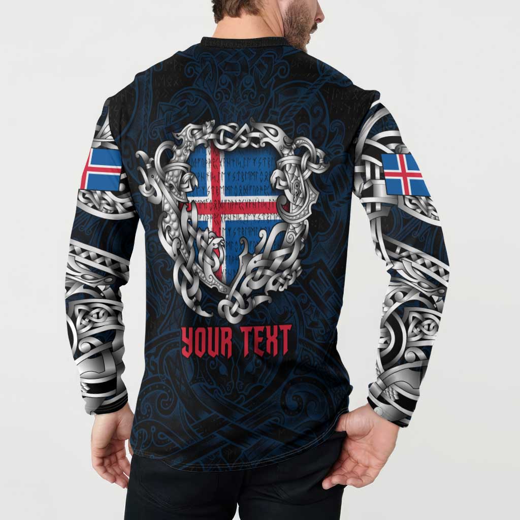 Personalized Iceland Viking Blood Button Sweatshirt Nordic Runes and Shield of Ancestry in Tribal Knotwork