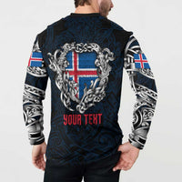 Personalized Iceland Viking Blood Button Sweatshirt Nordic Runes and Shield of Ancestry in Tribal Knotwork