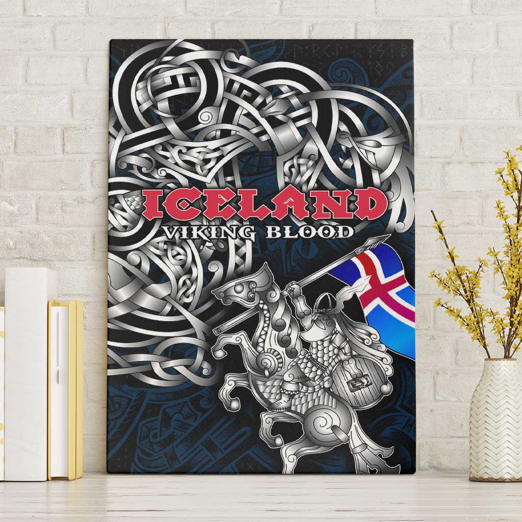 Iceland Viking Blood Canvas Wall Art Nordic Runes and Shield of Ancestry in Tribal Knotwork