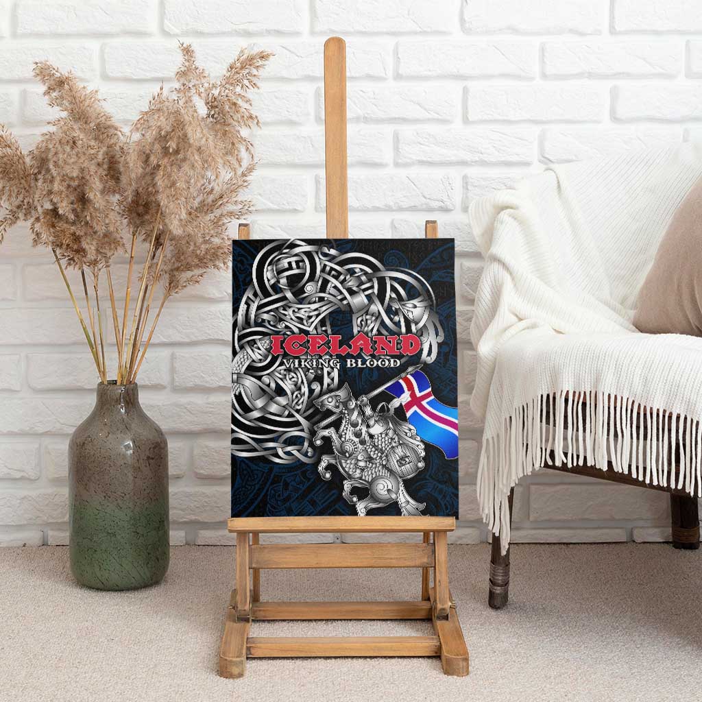 Iceland Viking Blood Canvas Wall Art Nordic Runes and Shield of Ancestry in Tribal Knotwork