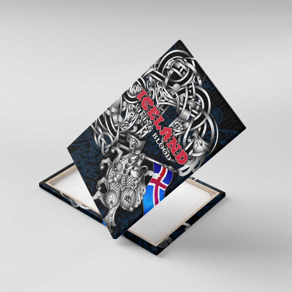 Iceland Viking Blood Canvas Wall Art Nordic Runes and Shield of Ancestry in Tribal Knotwork