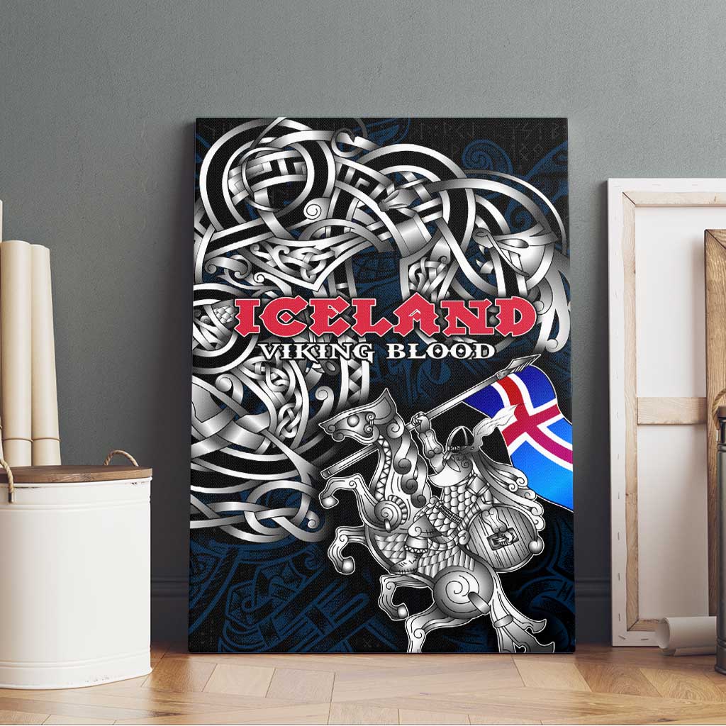 Iceland Viking Blood Canvas Wall Art Nordic Runes and Shield of Ancestry in Tribal Knotwork