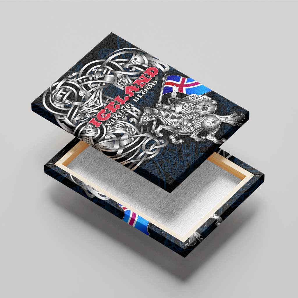 Iceland Viking Blood Canvas Wall Art Nordic Runes and Shield of Ancestry in Tribal Knotwork