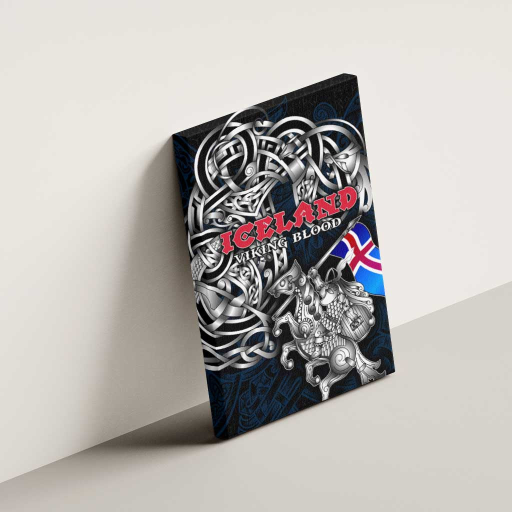 Iceland Viking Blood Canvas Wall Art Nordic Runes and Shield of Ancestry in Tribal Knotwork