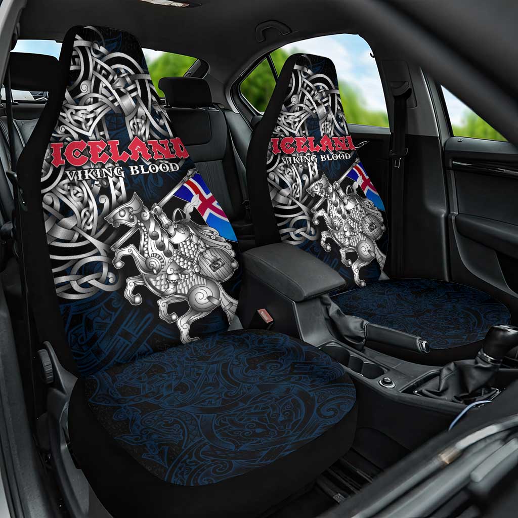 Iceland Viking Blood Car Seat Cover Nordic Runes and Shield of Ancestry in Tribal Knotwork