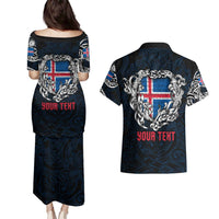 Personalized Iceland Viking Blood Couples Matching Puletasi and Hawaiian Shirt Nordic Runes and Shield of Ancestry in Tribal Knotwork
