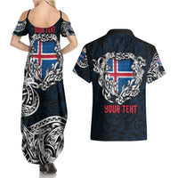Personalized Iceland Viking Blood Couples Matching Summer Maxi Dress and Hawaiian Shirt Nordic Runes and Shield of Ancestry in Tribal Knotwork
