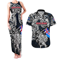 Personalized Iceland Viking Blood Couples Matching Tank Maxi Dress and Hawaiian Shirt Nordic Runes and Shield of Ancestry in Tribal Knotwork