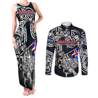 Personalized Iceland Viking Blood Couples Matching Tank Maxi Dress and Long Sleeve Button Shirt Nordic Runes and Shield of Ancestry in Tribal Knotwork