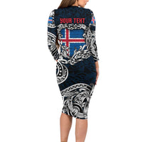 Personalized Iceland Viking Blood Family Matching Long Sleeve Bodycon Dress and Hawaiian Shirt Nordic Runes and Shield of Ancestry in Tribal Knotwork