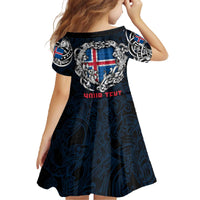 Personalized Iceland Viking Blood Family Matching Off The Shoulder Long Sleeve Dress and Hawaiian Shirt Nordic Runes and Shield of Ancestry in Tribal Knotwork