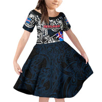 Personalized Iceland Viking Blood Family Matching Off Shoulder Short Dress and Hawaiian Shirt Nordic Runes and Shield of Ancestry in Tribal Knotwork