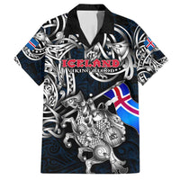 Personalized Iceland Viking Blood Family Matching Off Shoulder Short Dress and Hawaiian Shirt Nordic Runes and Shield of Ancestry in Tribal Knotwork