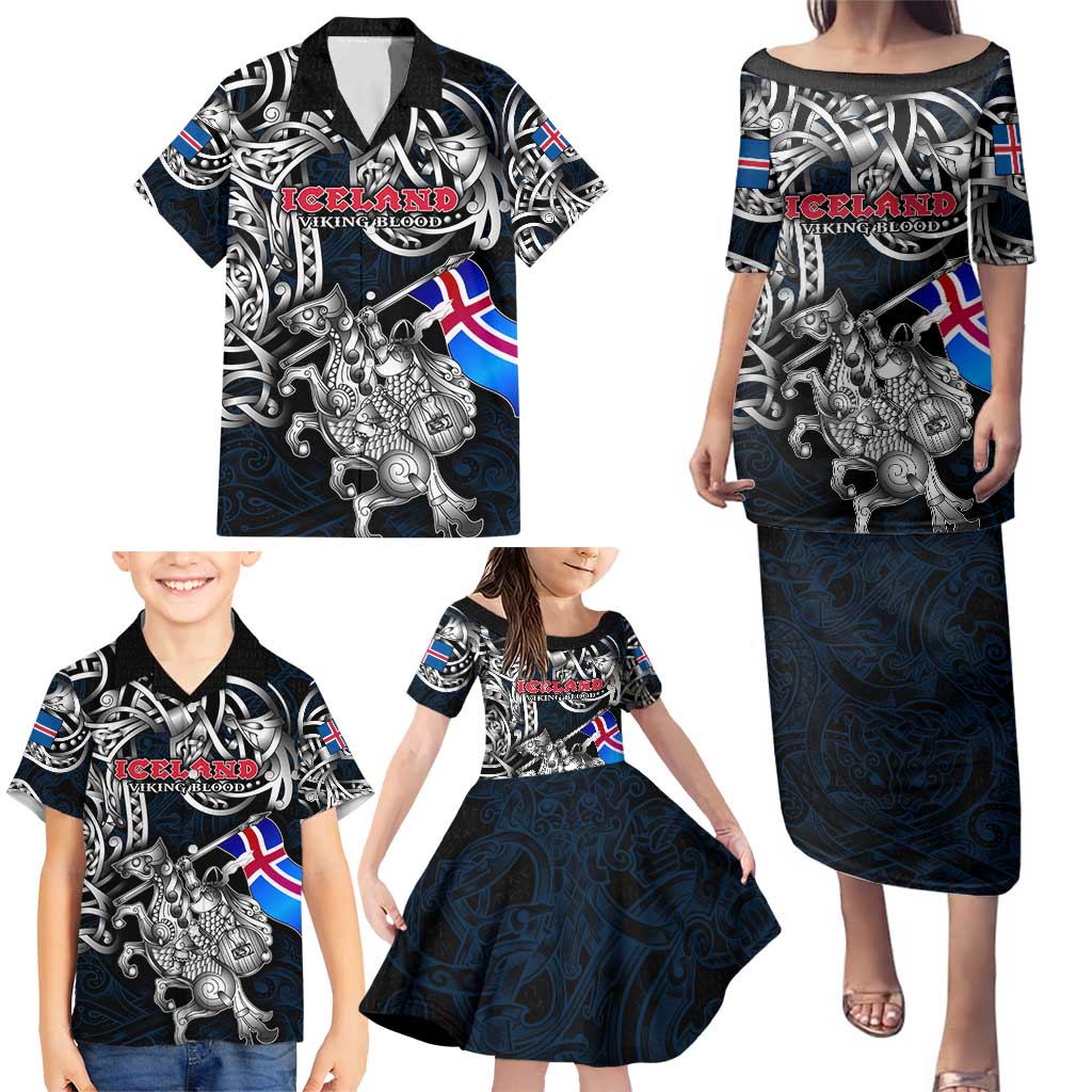 Personalized Iceland Viking Blood Family Matching Puletasi and Hawaiian Shirt Nordic Runes and Shield of Ancestry in Tribal Knotwork