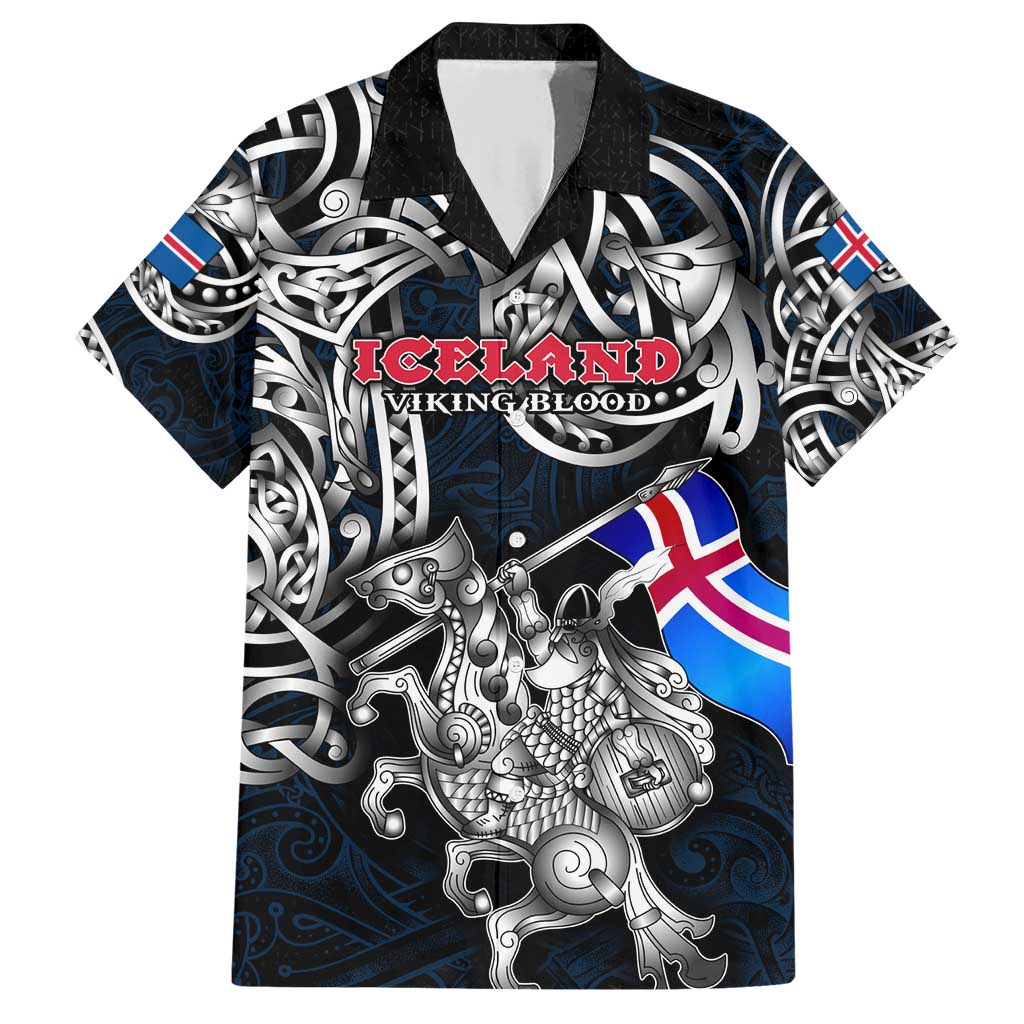Personalized Iceland Viking Blood Family Matching Short Sleeve Bodycon Dress and Hawaiian Shirt Nordic Runes and Shield of Ancestry in Tribal Knotwork