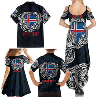 Personalized Iceland Viking Blood Family Matching Summer Maxi Dress and Hawaiian Shirt Nordic Runes and Shield of Ancestry in Tribal Knotwork