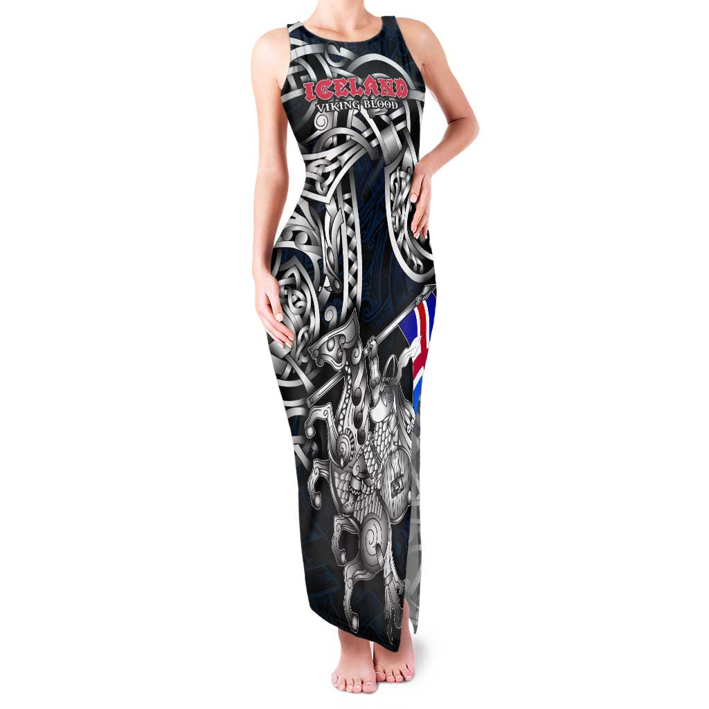 Personalized Iceland Viking Blood Family Matching Tank Maxi Dress and Hawaiian Shirt Nordic Runes and Shield of Ancestry in Tribal Knotwork