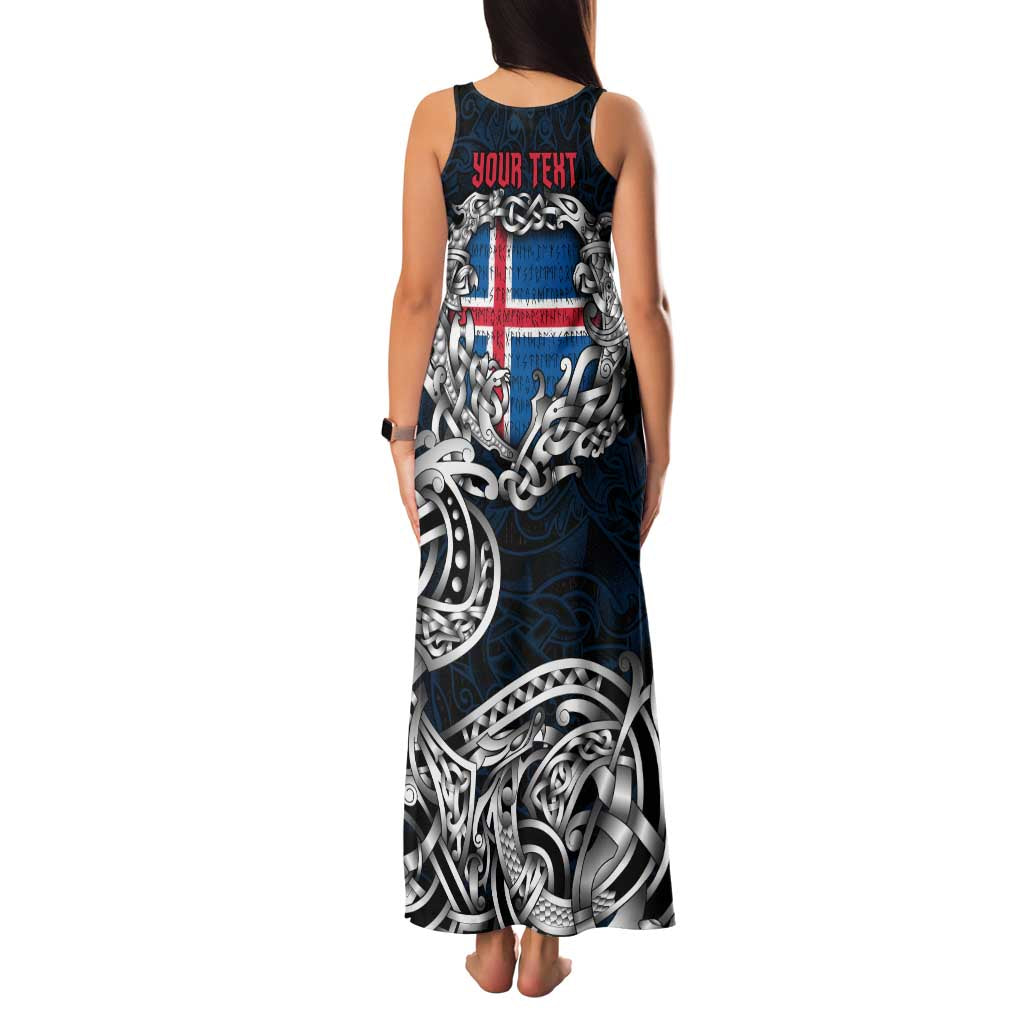 Personalized Iceland Viking Blood Family Matching Tank Maxi Dress and Hawaiian Shirt Nordic Runes and Shield of Ancestry in Tribal Knotwork