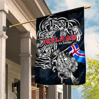 Iceland Viking Blood Garden Flag Nordic Runes and Shield of Ancestry in Tribal Knotwork