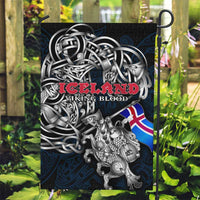 Iceland Viking Blood Garden Flag Nordic Runes and Shield of Ancestry in Tribal Knotwork