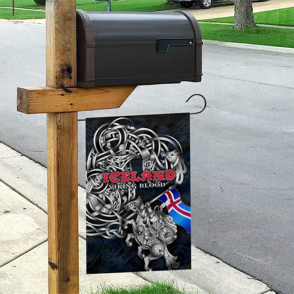 Iceland Viking Blood Garden Flag Nordic Runes and Shield of Ancestry in Tribal Knotwork