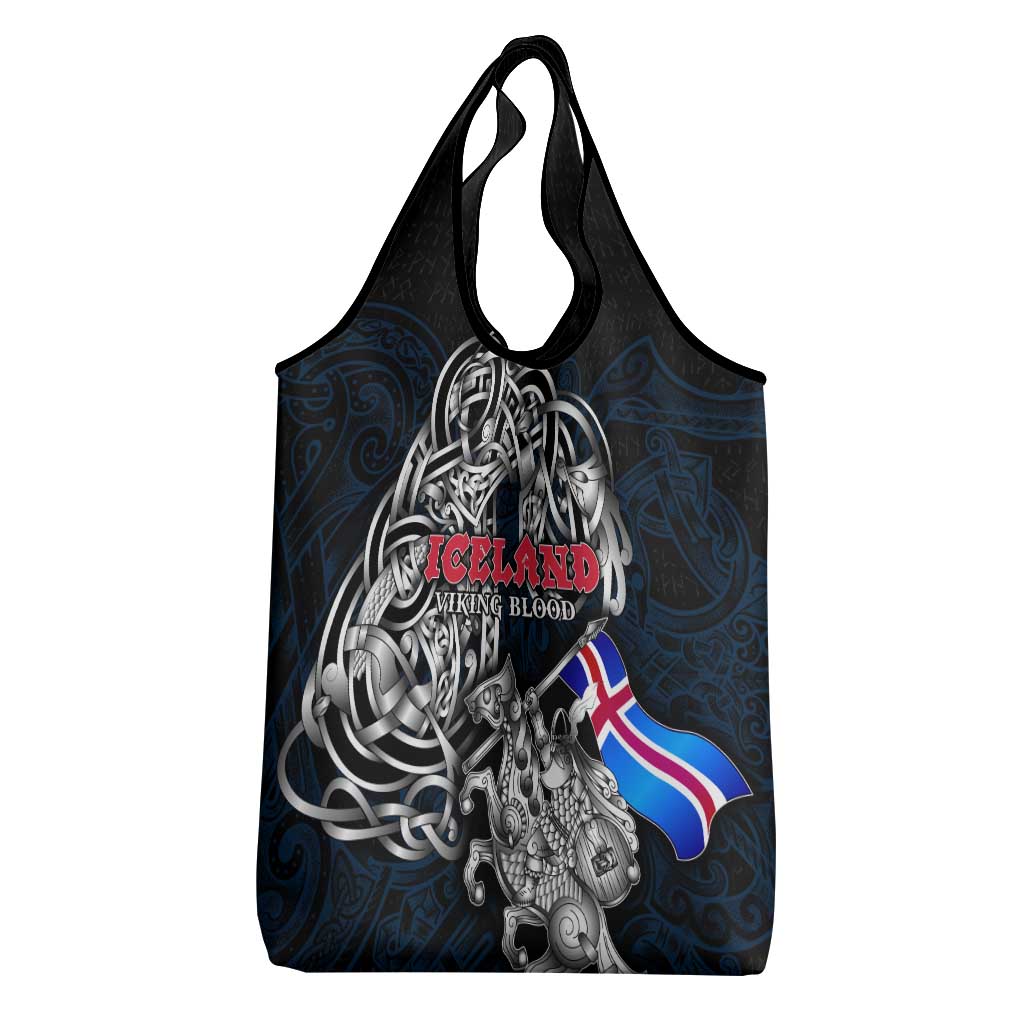 Iceland Viking Blood Grocery Bag Nordic Runes and Shield of Ancestry in Tribal Knotwork