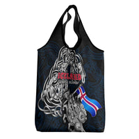 Iceland Viking Blood Grocery Bag Nordic Runes and Shield of Ancestry in Tribal Knotwork